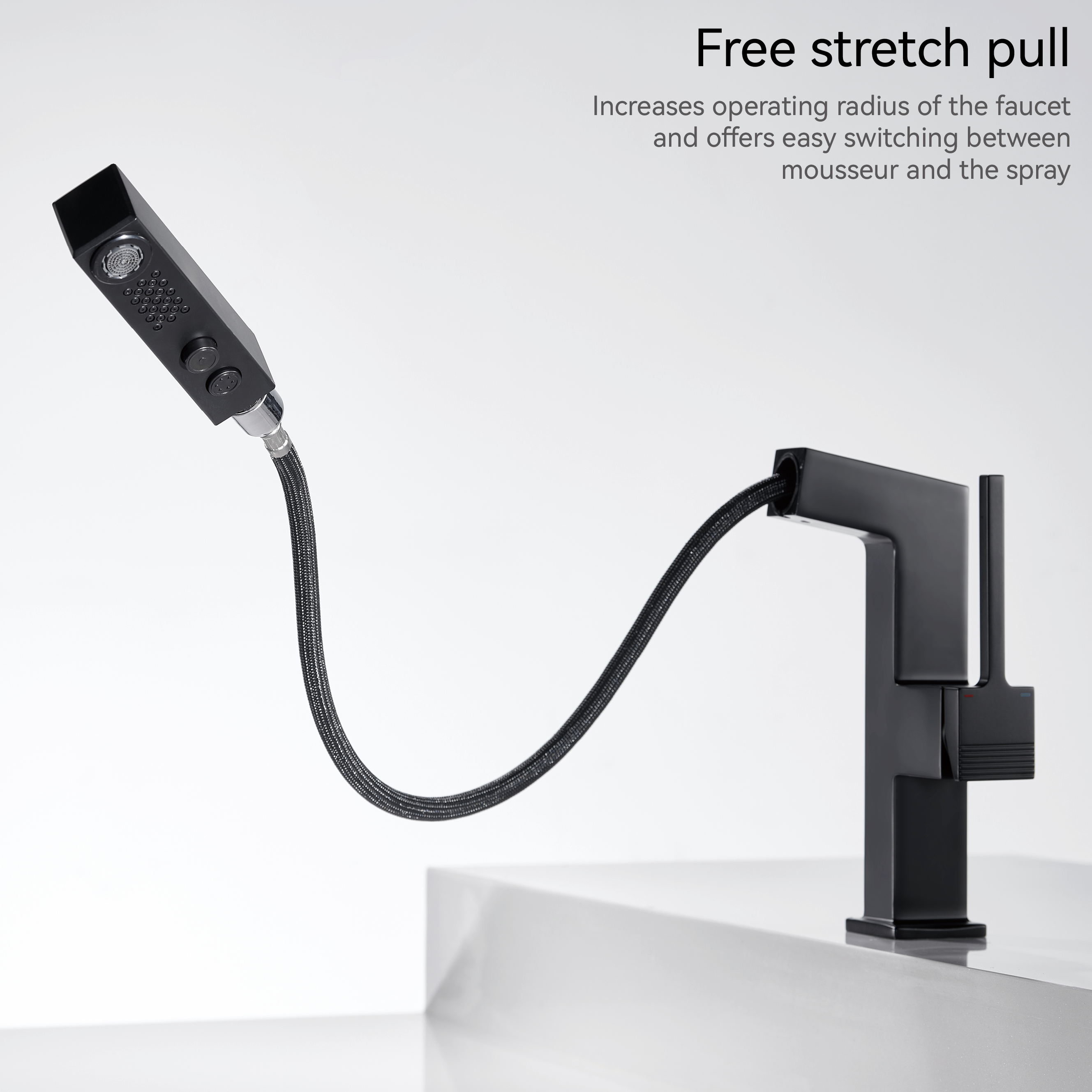 Смесители для ванной комнаты Samliyu для раковины 1 отверстие, однополосная раковина с одной ручкой с 2 ​​режимами, 360 ° ровно с вытягивающим распылителем, современные раковины для ванной комнаты черный BF04006-N1-МБ