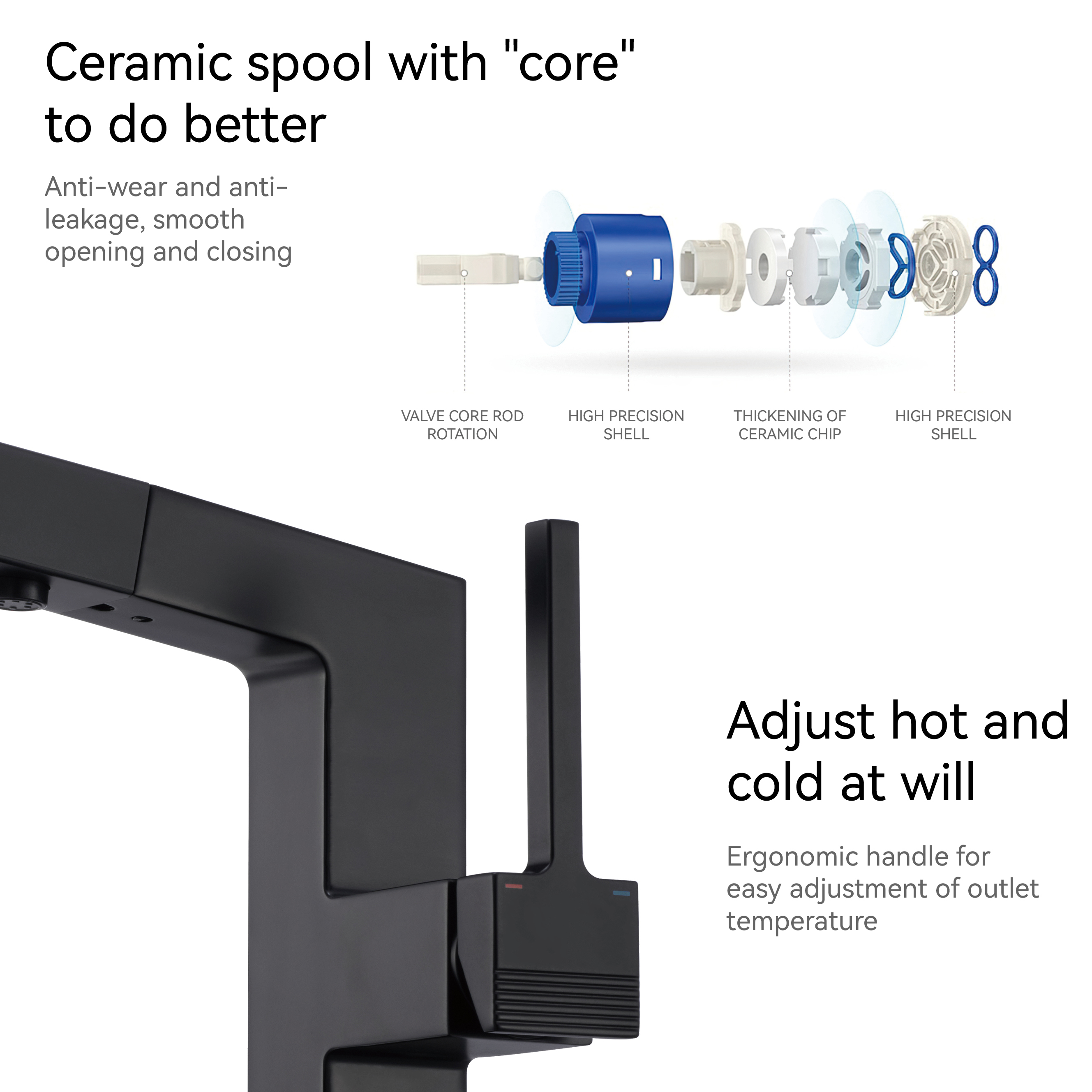 Смесители для ванной комнаты Samliyu для раковины 1 отверстие, однополосная раковина с одной ручкой с 2 ​​режимами, 360 ° ровно с вытягивающим распылителем, современные раковины для ванной комнаты черный BF04006-N1-МБ