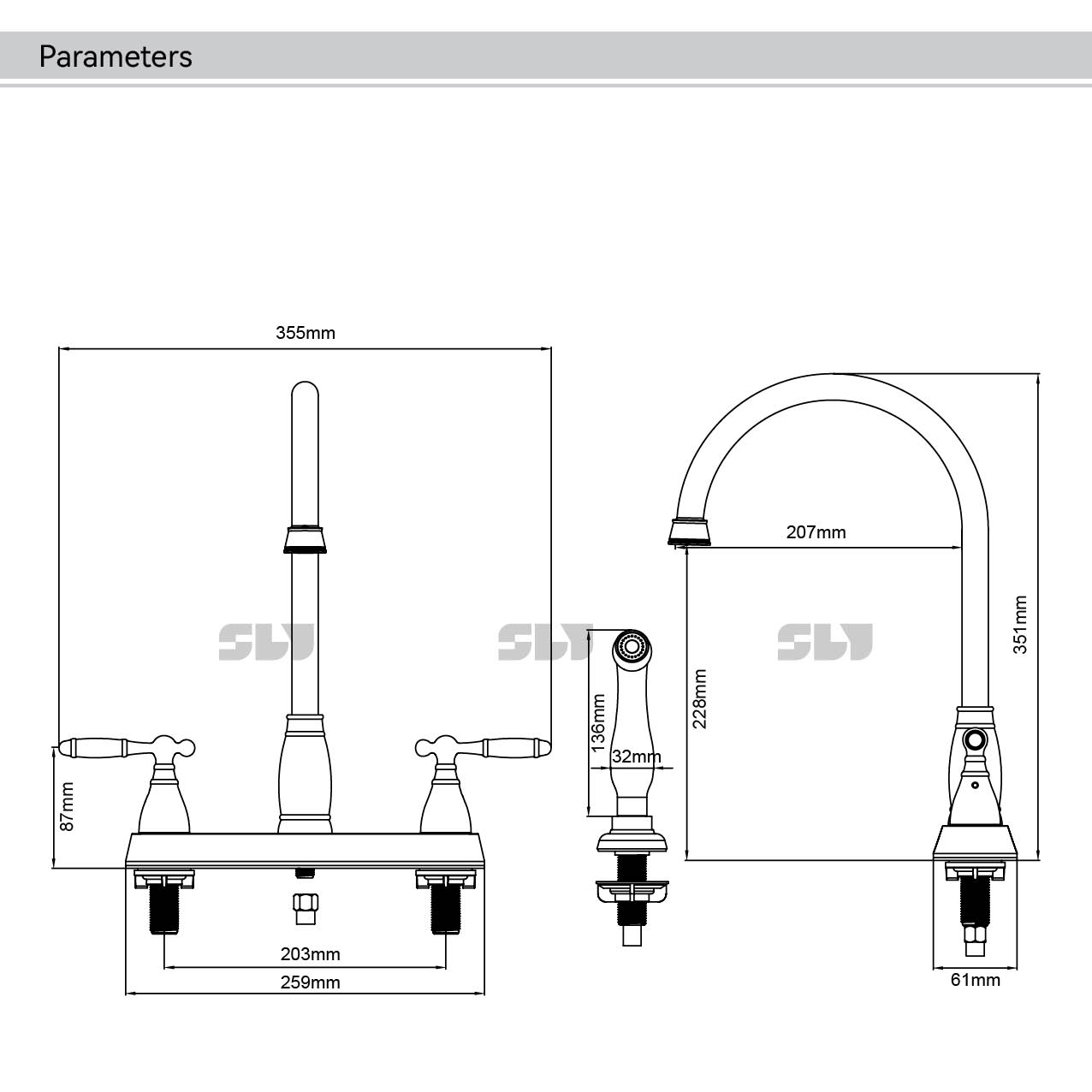 Смесители для кухни с 2 отверстиями Смеситель с центральным расположением 2 ручек